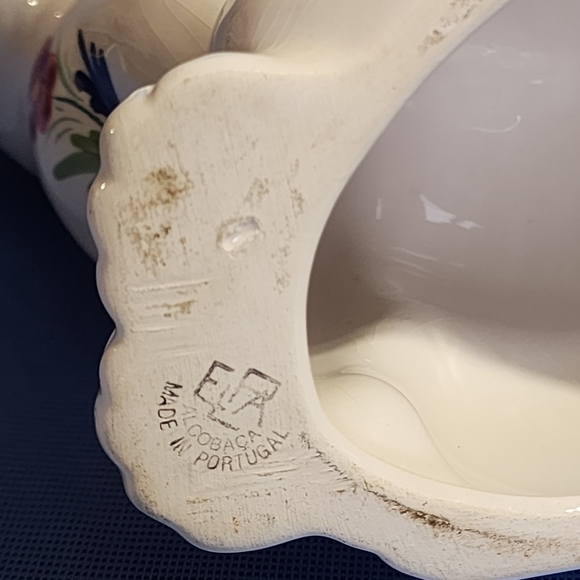 Vtg Ceramic White Kitty Cat Art Elpa Alcobaca Portuguese Hand Painted Flowers - Picture 6 of 10